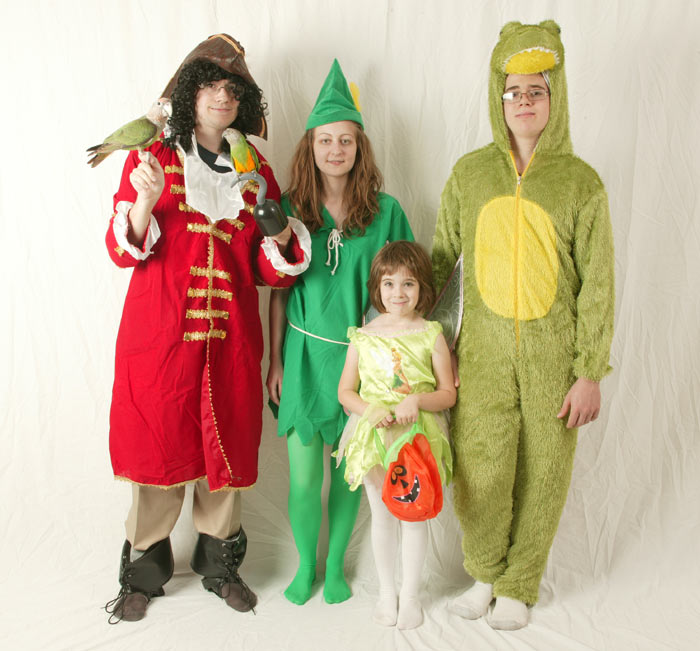 Peter Pan, Captain Hook, Tinker Bell, Crocodile, Parrots