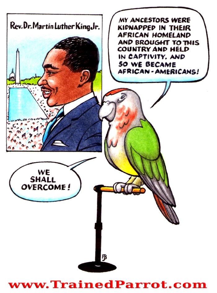 My ancestors were kidnapped in their African homeland and brought to this country and held in captivity. And so we became African-Americans! We shall overcome!