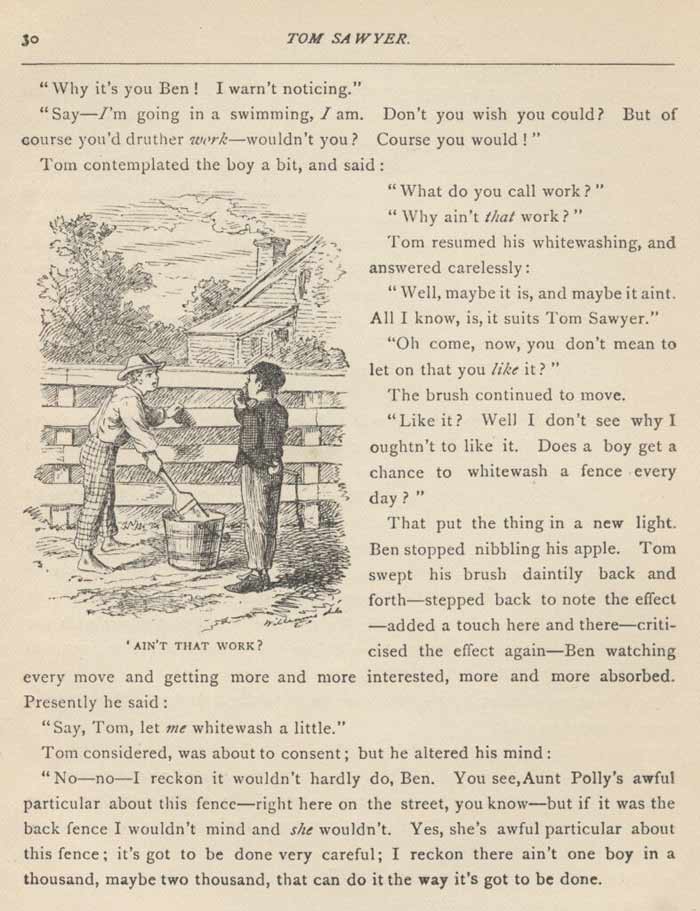 Page of Tom Sawyer whitewashing fence Tom Sawyer Text